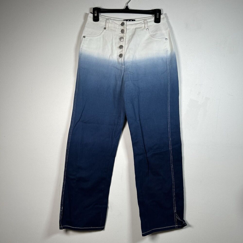 VEDA Colorblock Eclipse Jeans Pants Button Ombre Denim High Rise Wide Leg Size 4 - Picture 1 of 8